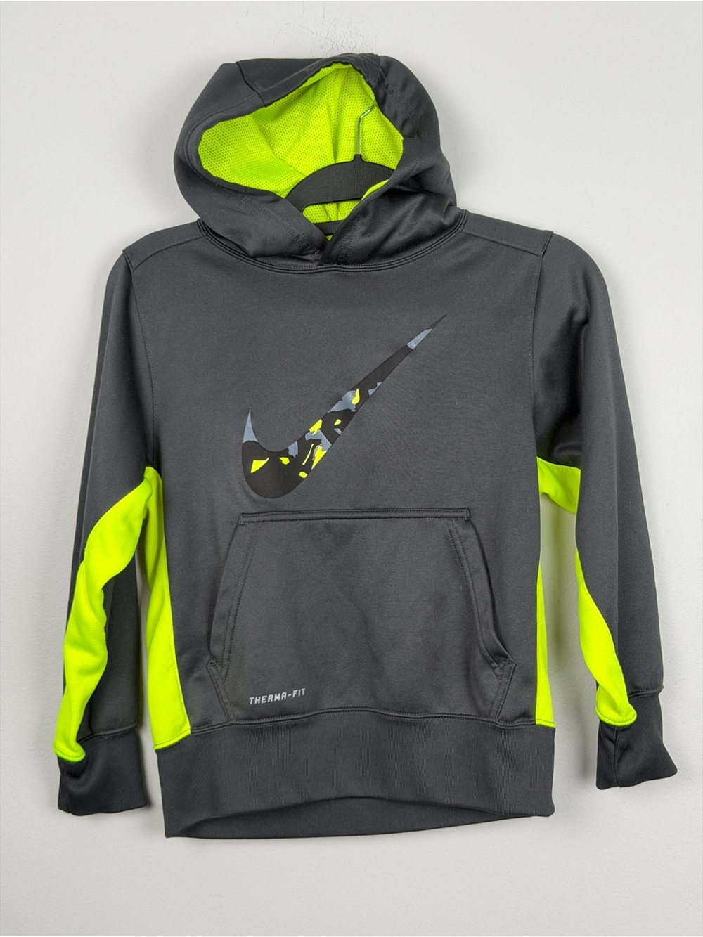 Nike Therma-FIT Youth Small Black Neon Green Hoodie